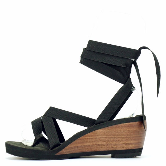 Mid Wedge Thong Ribbon Sandals 6 Interchangeable Ribbons Vegan Sandals Made in USA by Mohop Etsy UK