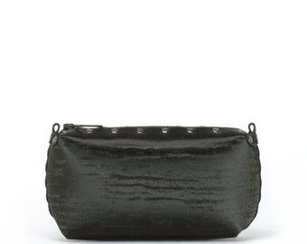 Onyx Mini Bag, Personalización Gratis, Bolsa de Cuero Negro Vegano, Monedero Pequeño Con Cremallera, Clutch, Bolsa De Maquillaje, Bolso de Diseño, Hecho en USA