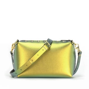 Scarab Small Crossbody, Personalized Handbag, Gold Vegan Leather, Zipper Top, Outside Pocket, Shoulder Bag, Designer Handbag, Made in USA image 1