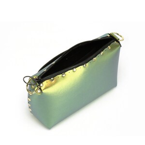 Scarab Small Crossbody, Personalized Handbag, Gold Vegan Leather, Zipper Top, Outside Pocket, Shoulder Bag, Designer Handbag, Made in USA image 6