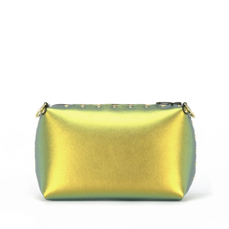 Scarab Small Crossbody, Personalized Handbag, Gold Vegan Leather, Zipper Top, Outside Pocket, Shoulder Bag, Designer Handbag, Made in USA image 7