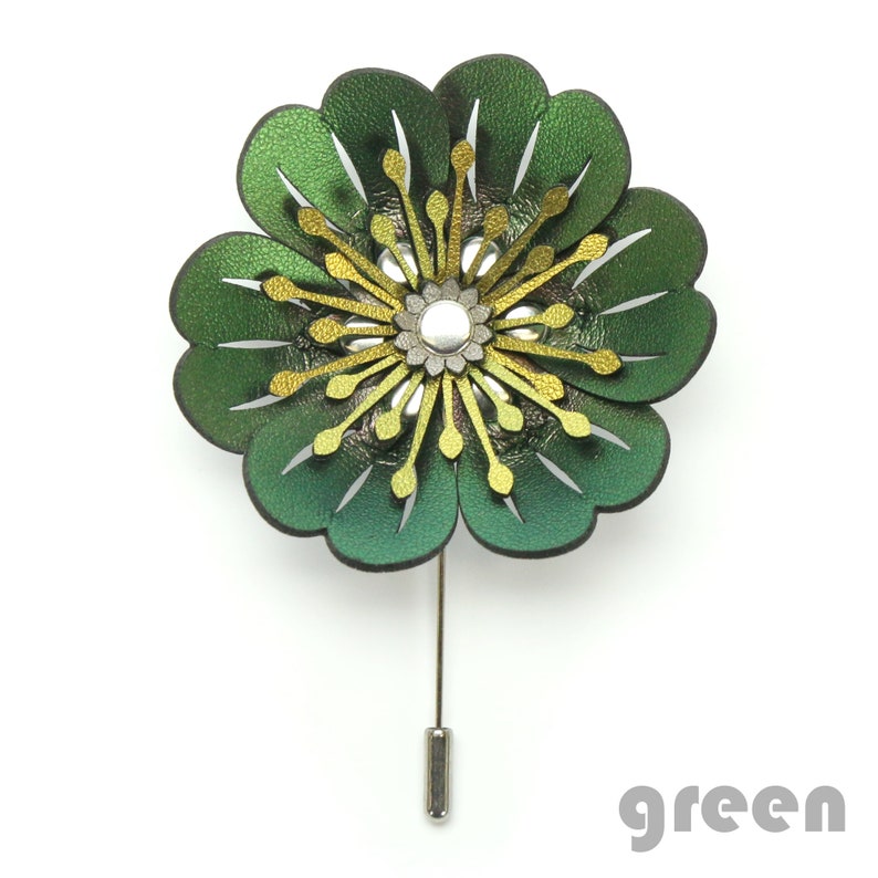 Vegan Leather Jewelry Flower Brooch Flower Stick Pin Faux Leather Flower Pin Vegan Flower Brooch Made in USA by Mohop Flower Pin