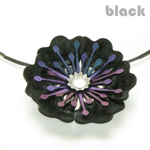 Flower Necklace, Flower Neckwire, Floral Jewelry, Faux Leather Flower Necklace, Vegan Flower Necklace Made in USA by Mohop Black