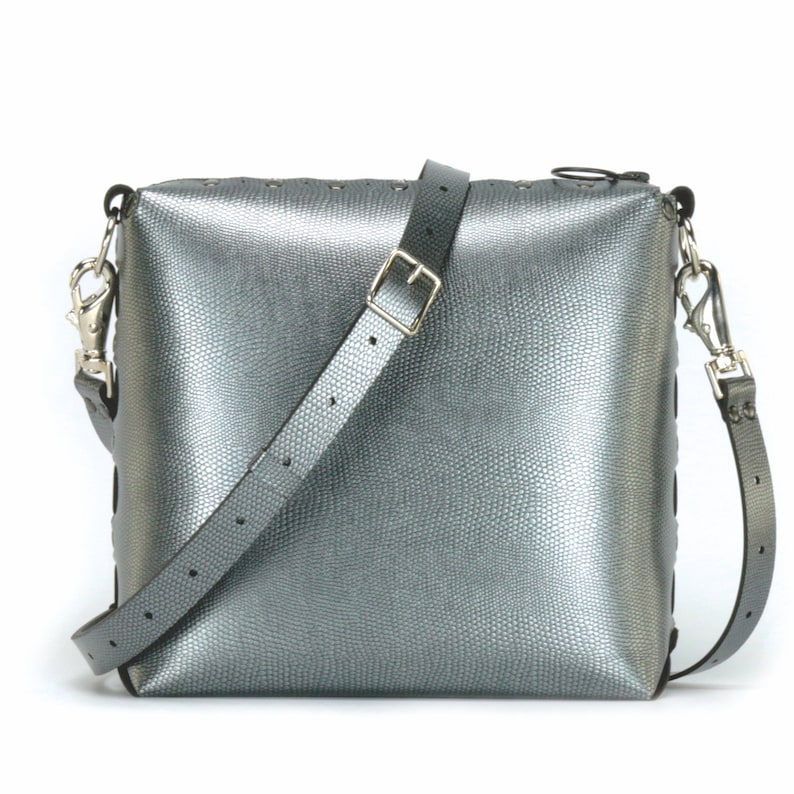 Italian Leather Shoulder/Crossbody Bag in Pewter
