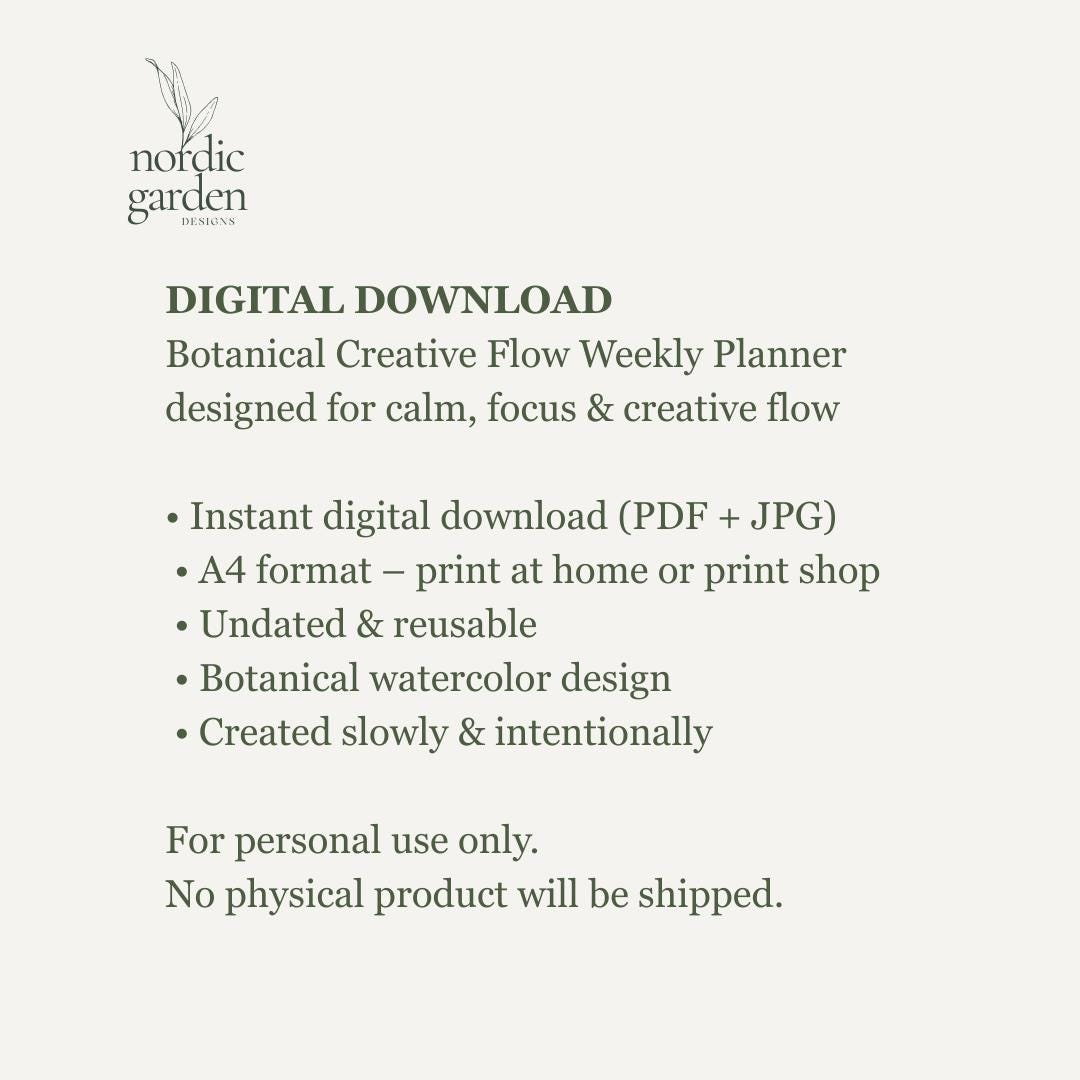 Botanical Printable Weekly Planner for Creative Flow, Undated Floral ...