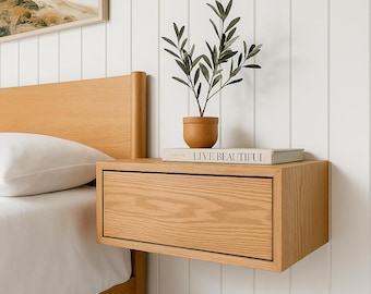 Oak hanging bedside table, solid oak nightstand, night stand, Hängender Nachttisch aus Eiche, Nachttisch aus massiver Eiche, Nachttisch