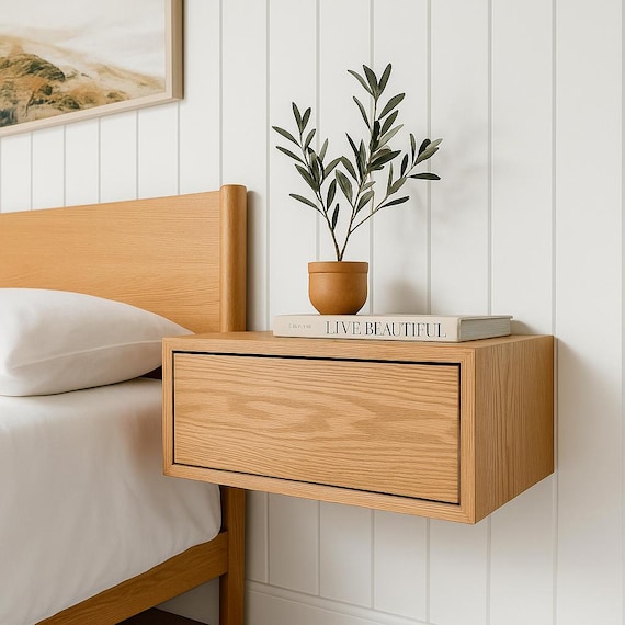 Oak hanging bedside table, solid oak nightstand, night stand, Hängender Nachttisch aus Eiche, Nachttisch aus massiver Eiche, Nachttisch
