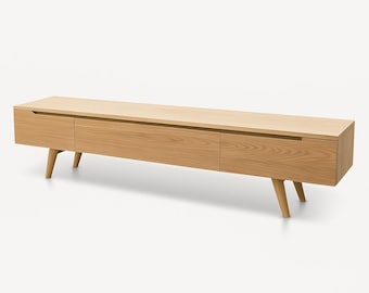 Solid Oak TV Stand, Mid-Century Modern Media Console