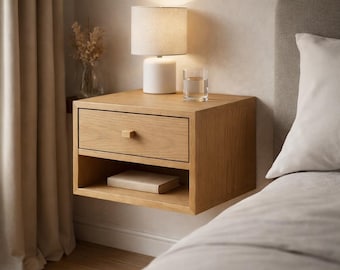 Handmade Solid Oak Floating Nightstand | Soft-Close Drawer