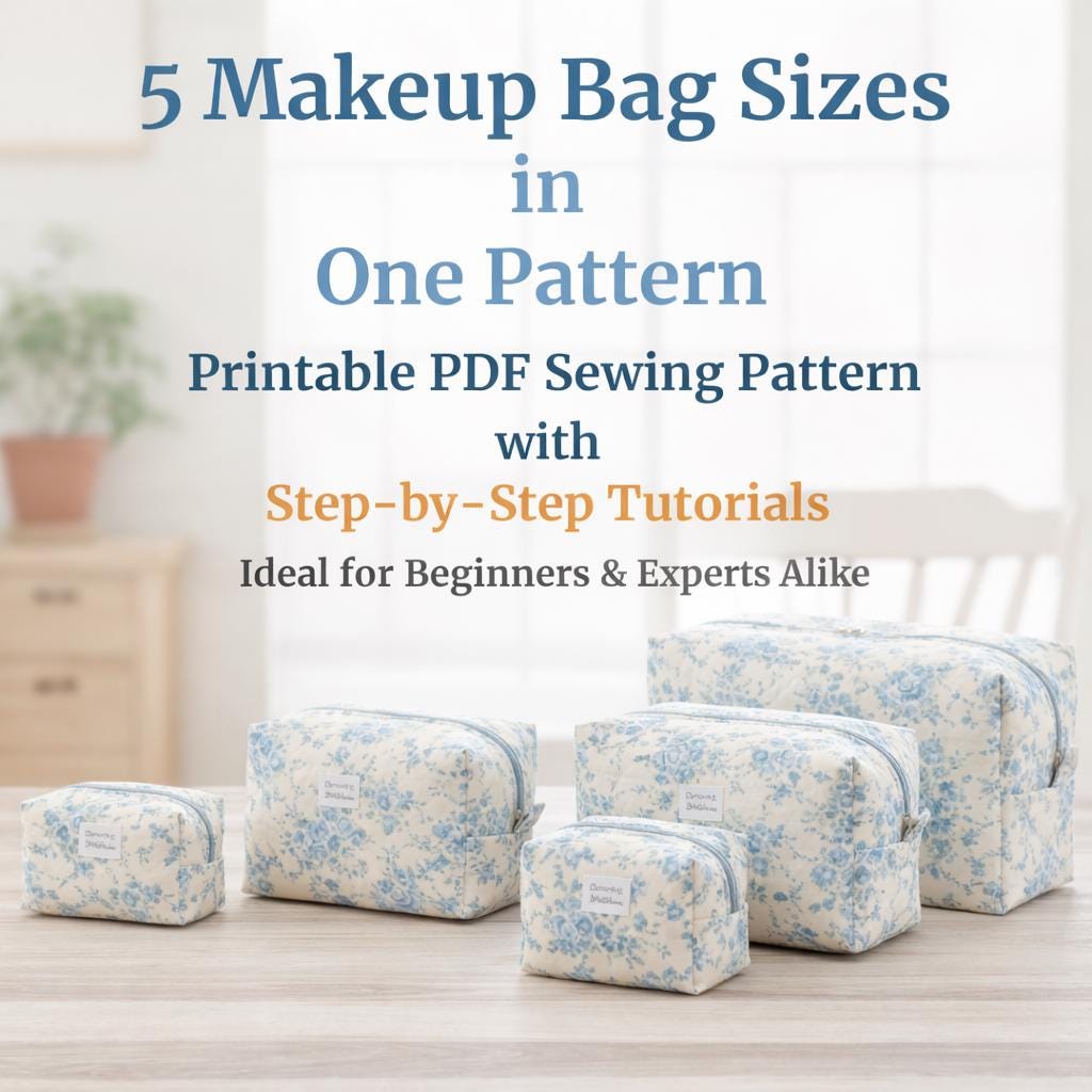 Makeup Bag Sewing Pattern PDF – 5 Sizes Cosmetic Pouch | Easy Zipper ...