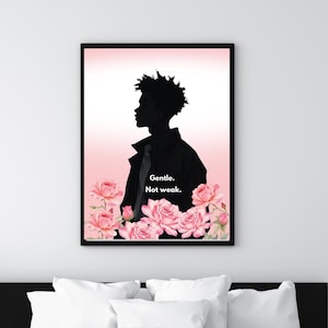 Póster de pared con la frase "Afirmación de un niño negro", impresión artística negra, descarga digital JPG de arte "Genial, no débil", clipart de artista negro, rosas, alegría de niños negros JPG