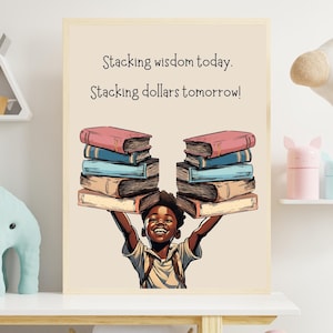 Schwarzer Junge Wand Kunst Druckbare Bildung Thema Dekor für Kinder, Schwarz Künstler Raum Poster für afroamerikanische Kind, Kinder Lese Kunst PDF