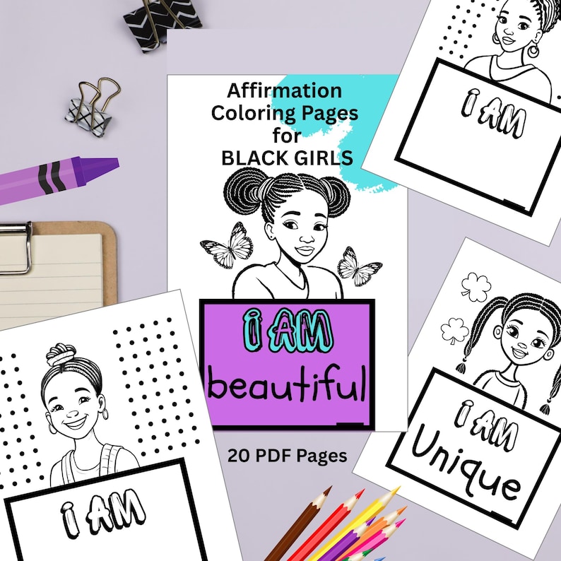 Black Girl Affirmation Coloring Pages, Positive Kids Teen Color ...