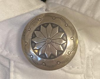 Vintage 1970s Western Concho Sterling Silver Button Covers, Set of 5