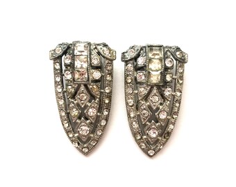Antique Art Deco 1920s Rhinestone Paste Dress Clip Set