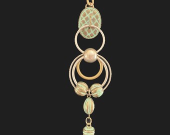 Vintage 1970s Art & Crafts Inspired Boho Multi-Tone Statement Pendant Necklace