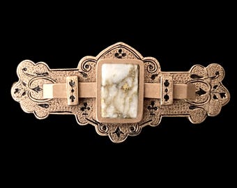 Antique Victorian 10kt Yellow Gold Auriferous Quartz with Native Gold Vein Pin Pendant