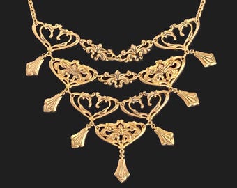 Antique Art Nouveau Waterfall Festoon Dangling Necklace in Silver Gilt