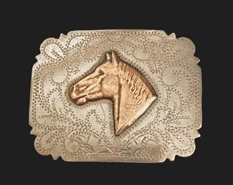 Vintage 1940s Retro Horse Belt Buckle Signed Keyston Bros. San Francisco