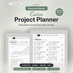 Project Planner for Supernote Nomad | Kanban Board, Gantt Timeline, Task Tracker | 2027 Undated Infinite Hyperlinked Template