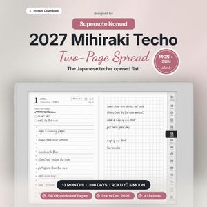 2027 Landscape Techo Planner for Supernote Nomad | Two Page Spread, Daily Weekly Monthly, Undated Included | Hyperlinked Template