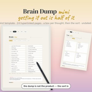 Brain Dump Template for reMarkable & e Ink - ADHD Mind Sweep, Minimalist Undated Infinite Hyperlinked PDF | 24 Pages + The Sort