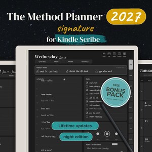 2027 Digital Planner for Amazon Kindle Scribe Template - Dated Weekly Monthly, Hyperlinked Night Edition
