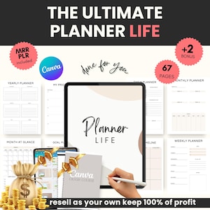 PLR life planner, Master Resell Rights, Plr planner, PLR Digital products, Resell Planner, Plr templates, MRR, Canva templates, Life Planner