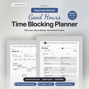 Daily Time Blocking Planner for Supernote Nomad | Hourly Schedule, To Do List | Undated 2027 Infinite Hyperlinked Template