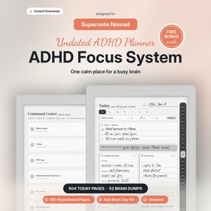 ADHD Focus Planner for Supernote Nomad | Daily Weekly Monthly, Brain Dump, Energy Check | Undated Infinite Hyperlinked Template