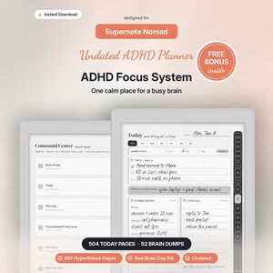 ADHD Focus Planner for Supernote Nomad | Daily Weekly Monthly, Brain Dump, Energy Check | Undated Infinite Hyperlinked Template