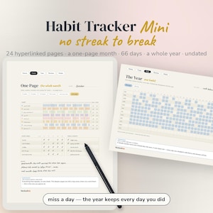 Habit Tracker Template for reMarkable & e Ink - Daily Weekly Monthly Undated Infinite Hyperlinked PDF | 3, 6 or 12 Habits + Year View