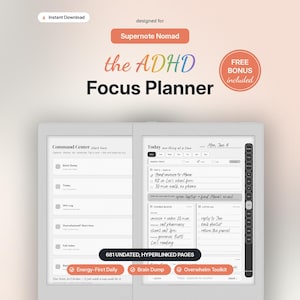 ADHD Focus Planner for Supernote Nomad | Daily Weekly Monthly, Brain Dump, Energy Check | Undated Infinite Hyperlinked Template