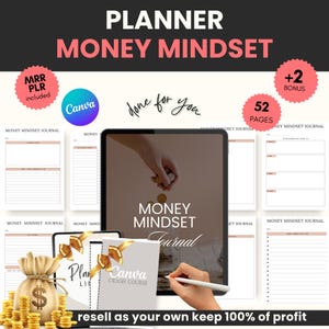 Money Mindset Planner, Master Resell Rights, Money Manifesting, Money Journal, Canva Template PLR, Private Label Rights, Make Money Online