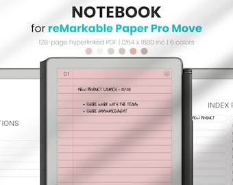 Infinite Notebook for reMarkable Paper Pro Move | 6 Hyperlinked Color Sections Digital Planner PDF | reMarkable 2 Templates Organize Notes