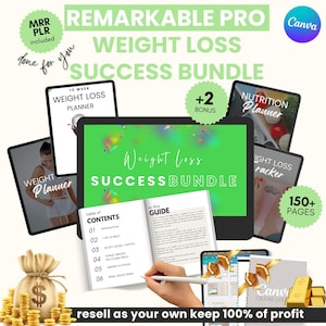 Abnehm-Erfolgs-Bundle, Bemerkenswerter Planer, Abnehm-Journal Arbeitsmappe mit Master Weiterverkaufsrechten, Ernährungsplaner, 12-Wochen-Jahr, PLR
