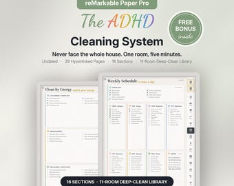 ADHD Cleaning Planner for reMarkable Paper Pro | Cleaning Checklist, Chore Chart & Schedule, Deep Clean, Declutter, Zone System, Hyperlinked