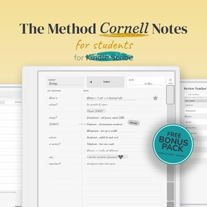 Cornell Notes for Kindle Scribe Templates - for Students, Undated Hyperlinked | Review Tracker, Exam Countdown, 8 Subjects, Grade Log