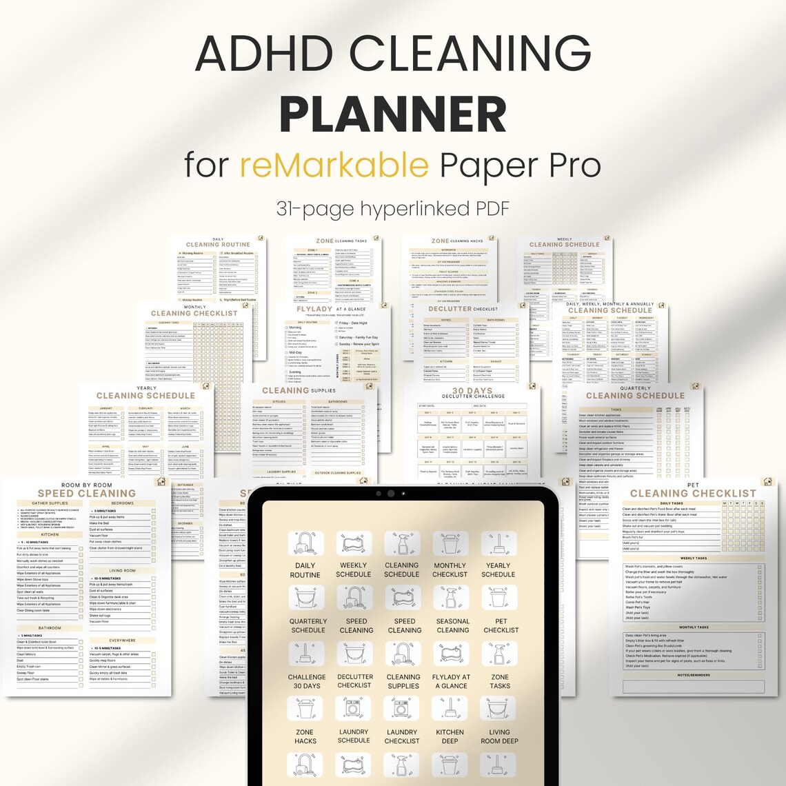 ADHD Cleaning Planner Remarkable Paper Pro, Remarkable 2 Hyperlinked ...