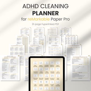 Puede incluir: Un planificador digital para la limpieza, diseñado para la tableta reMarkable Paper Pro. El planificador incluye una variedad de listas de verificación y horarios para las tareas de limpieza diarias, semanales, mensuales y anuales. El planificador también incluye una sección para la limpieza de mascotas y un desafío de limpieza de 30 días.