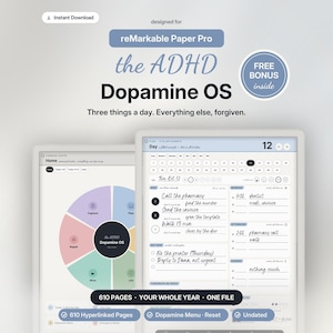 ADHD Life Planner Bundle for reMarkable Paper Pro | Dopamine Menu, Full Year, Brain Dump, Reset | Undated Infinite Hyperlinked Template