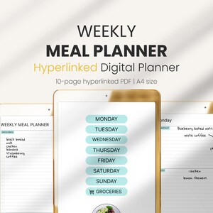 Weekly Meal Planner Digital Template GoodNotes iPad, Meal Prep Planner Android, Grocery List, Notability Planner, Digital Recipe Book