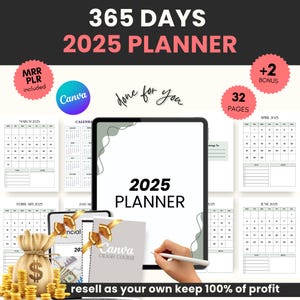 PLR Digitaler Planner 2025, PLR Planer, MRR Digitaler Planner Plr Digitales Produkt Plr Planer Canva Mrr Digitales Produkt Plr Journal Verlinkt