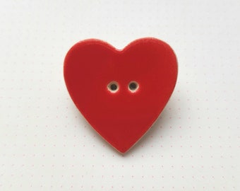 UK shop * Red Ceramic Love Heart Button Brooch