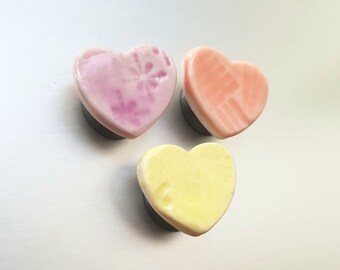 UK shop * Set of 3 Mini Ceramic Love Heart Magnets by Jo Heckett