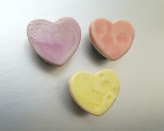 UK shop * Set of 3 Mini Ceramic Love Heart Magnets by Jo Heckett