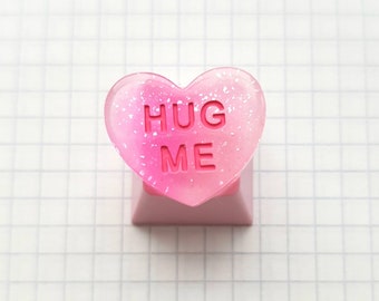 UK shop * Glitter Pink HUG ME Love Heart Keycap