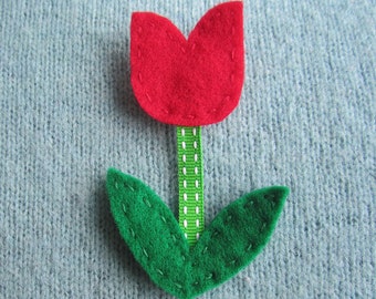 UK shop * Red Felt Tulip Flower Brooch