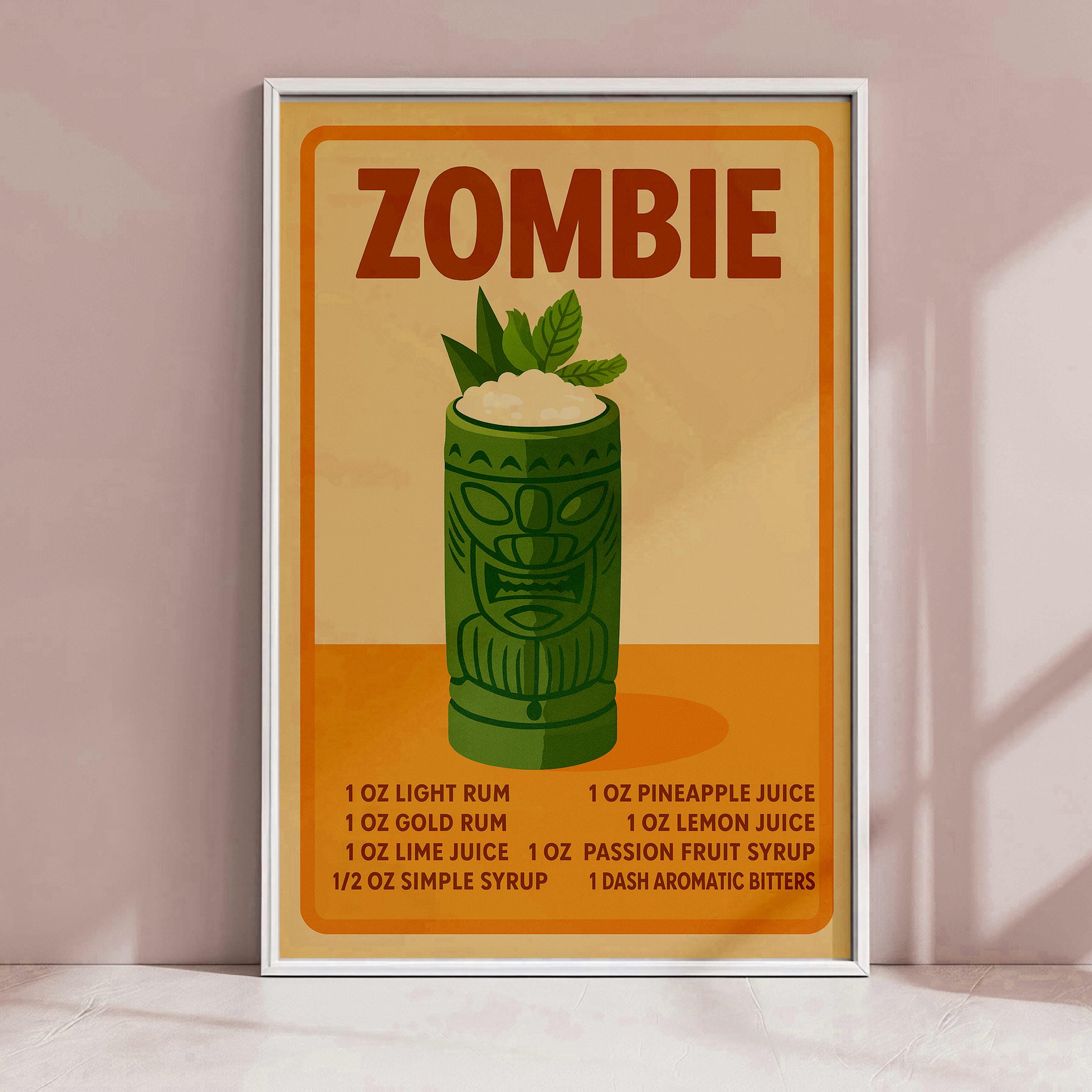 Zombie Cocktail Poster | Tiki Drink Recipe Digital Print | Vintage Bar Wall Art | Retro Mixology Decor | Instant Download
