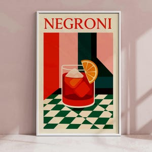 Negroni Cocktail Poster – Retro Modern Art Print | Digital Download | Kitchen Wall Decor | Mid-Century Cocktail Bar Art | Printable Wall Art